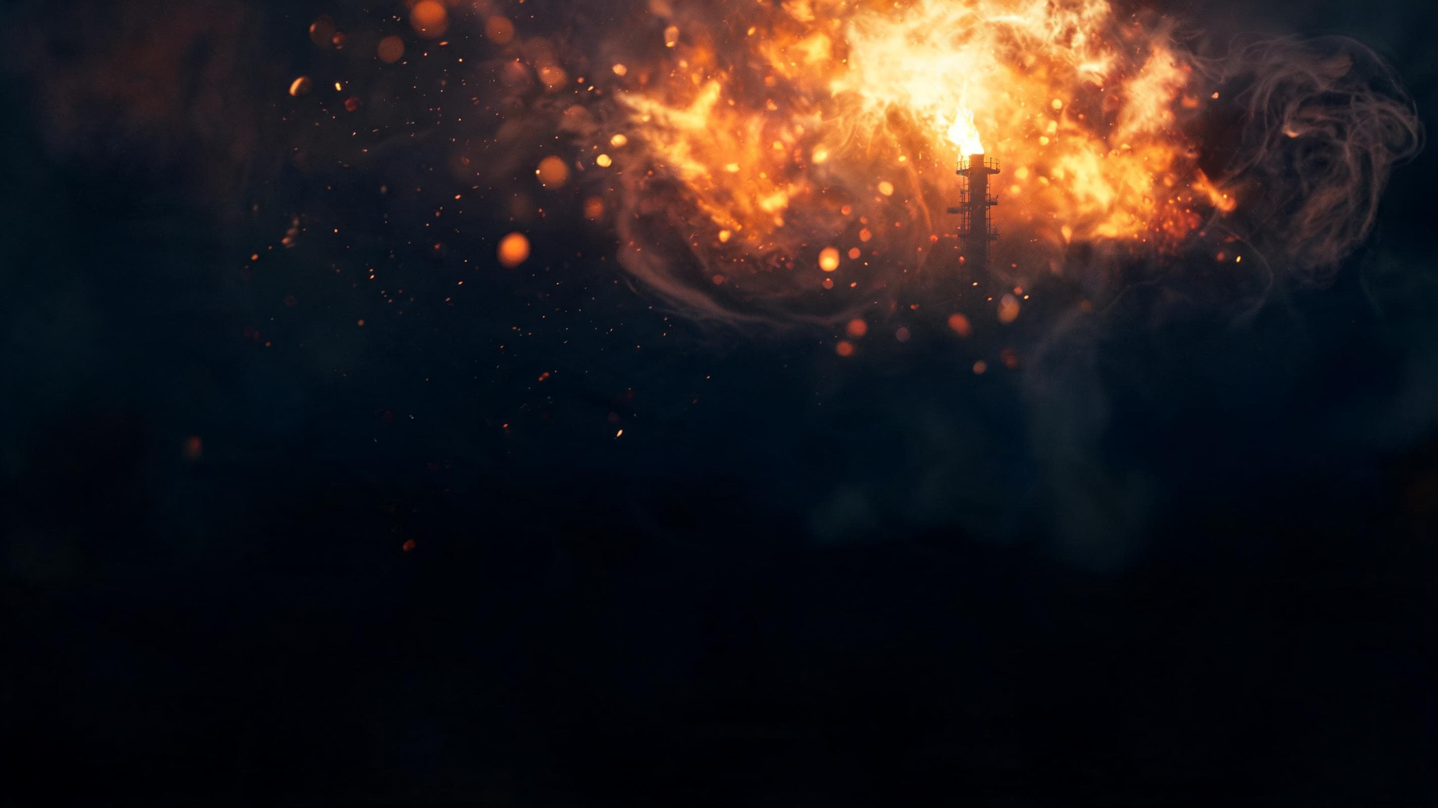 Gas flare tower at night