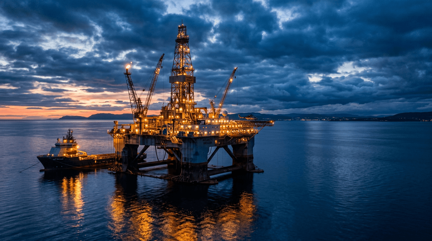 Offshore oil platform at dusk