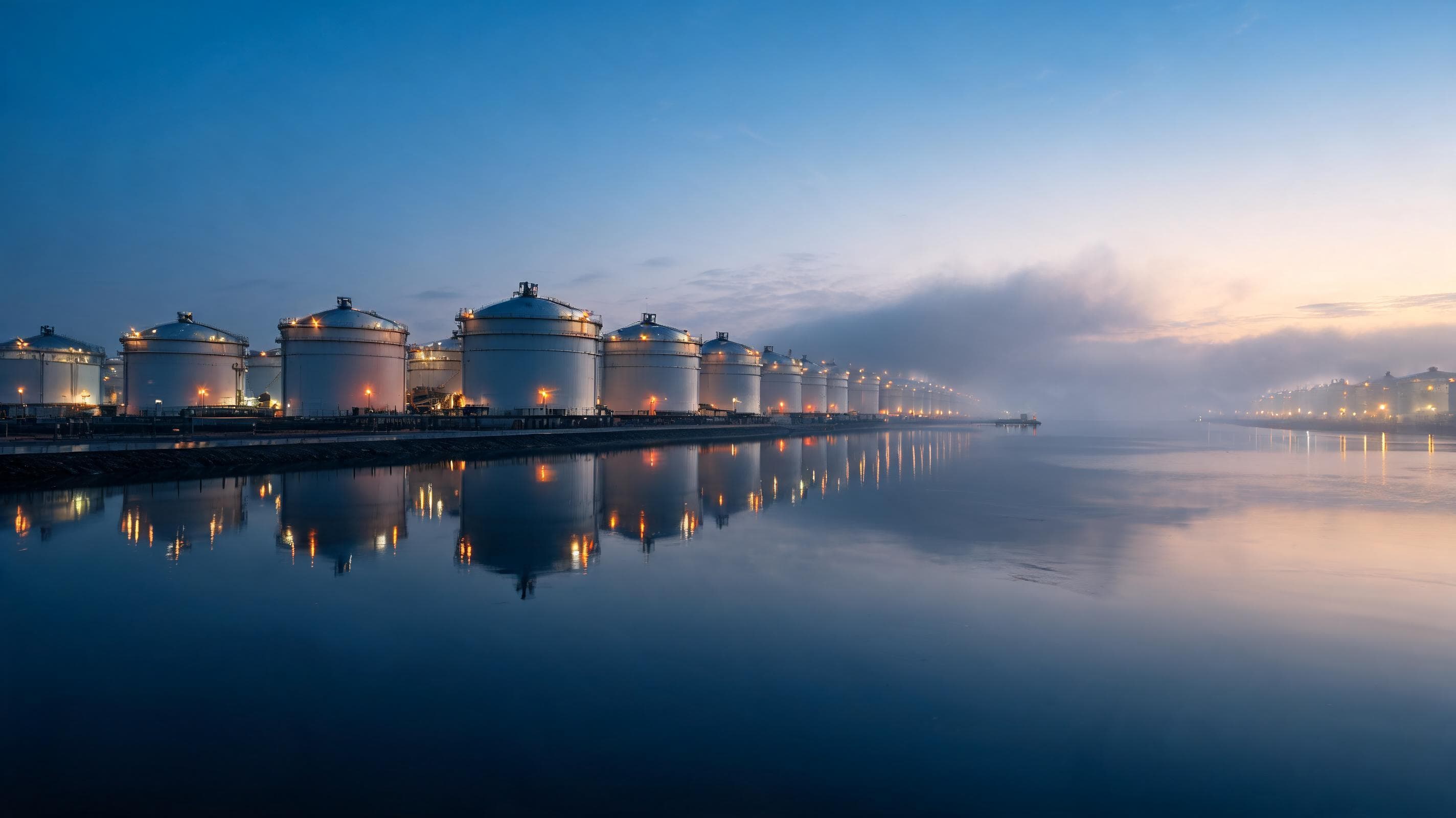 Oil storage terminals at dawn